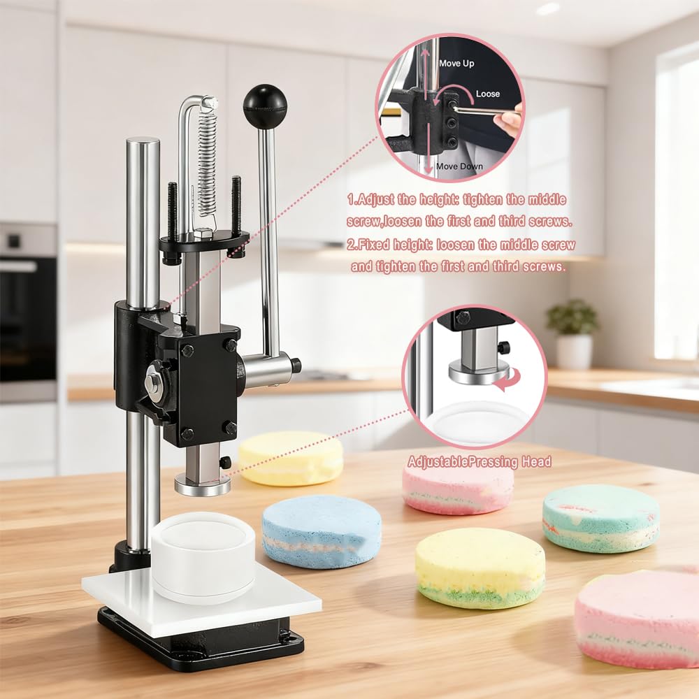 Bath Ball Pressing Machine with an Round Soap Shampoo Bar Mold Adjustable Height Shower Steamer Press Machine for 3D Plastic Solid Bath Bomb Shower Steamer Press Molds for Making Shampoo Bars