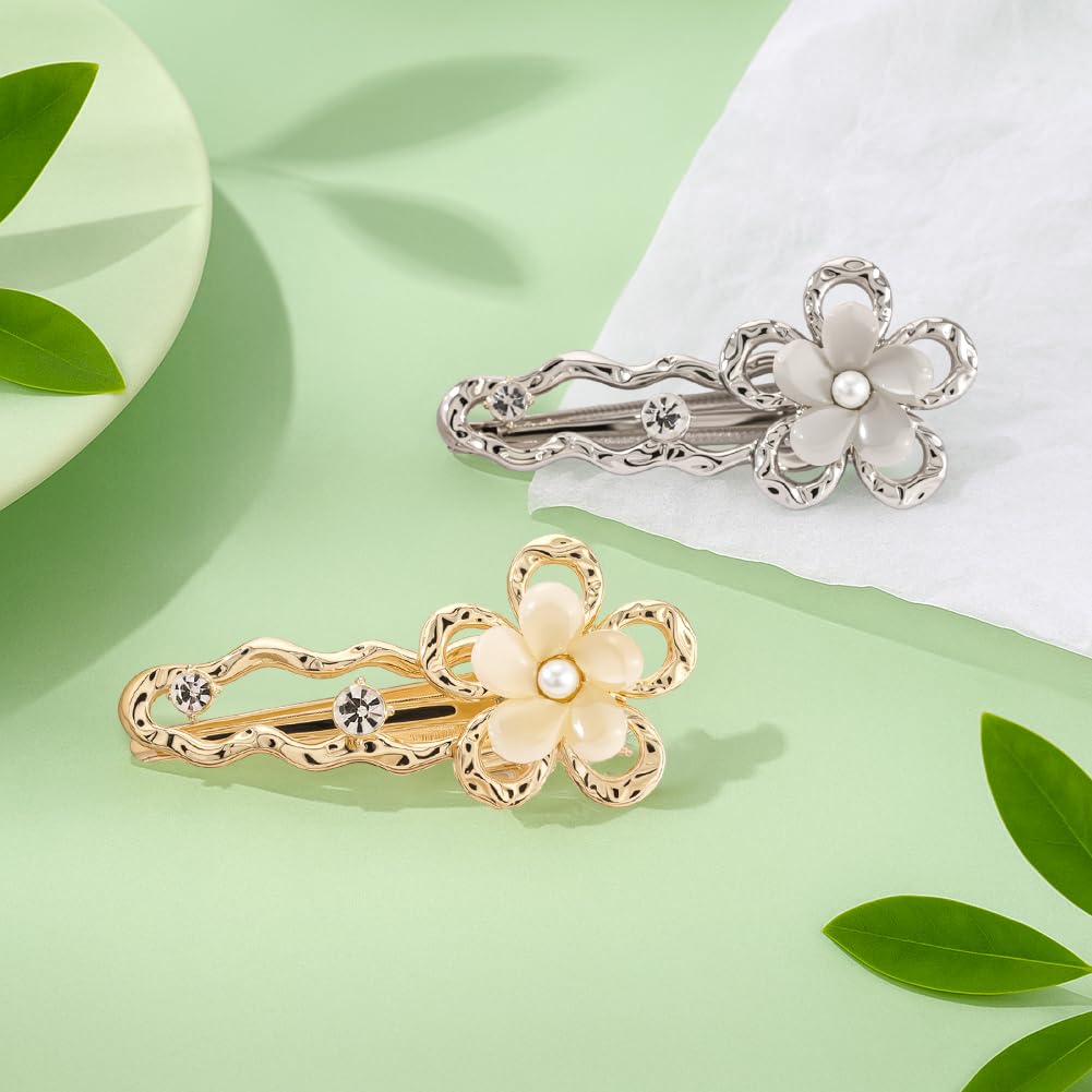 HOBBIESAY 4Pcs Flower Snap Hair Clips Alloy Rhinestone Flower Barrettes Gold and Silver Cute Hairpins Beautiful Hair Accessories for Women Party Festival Decoration 2 Colors 1.1x2.3 Inches - Image 4