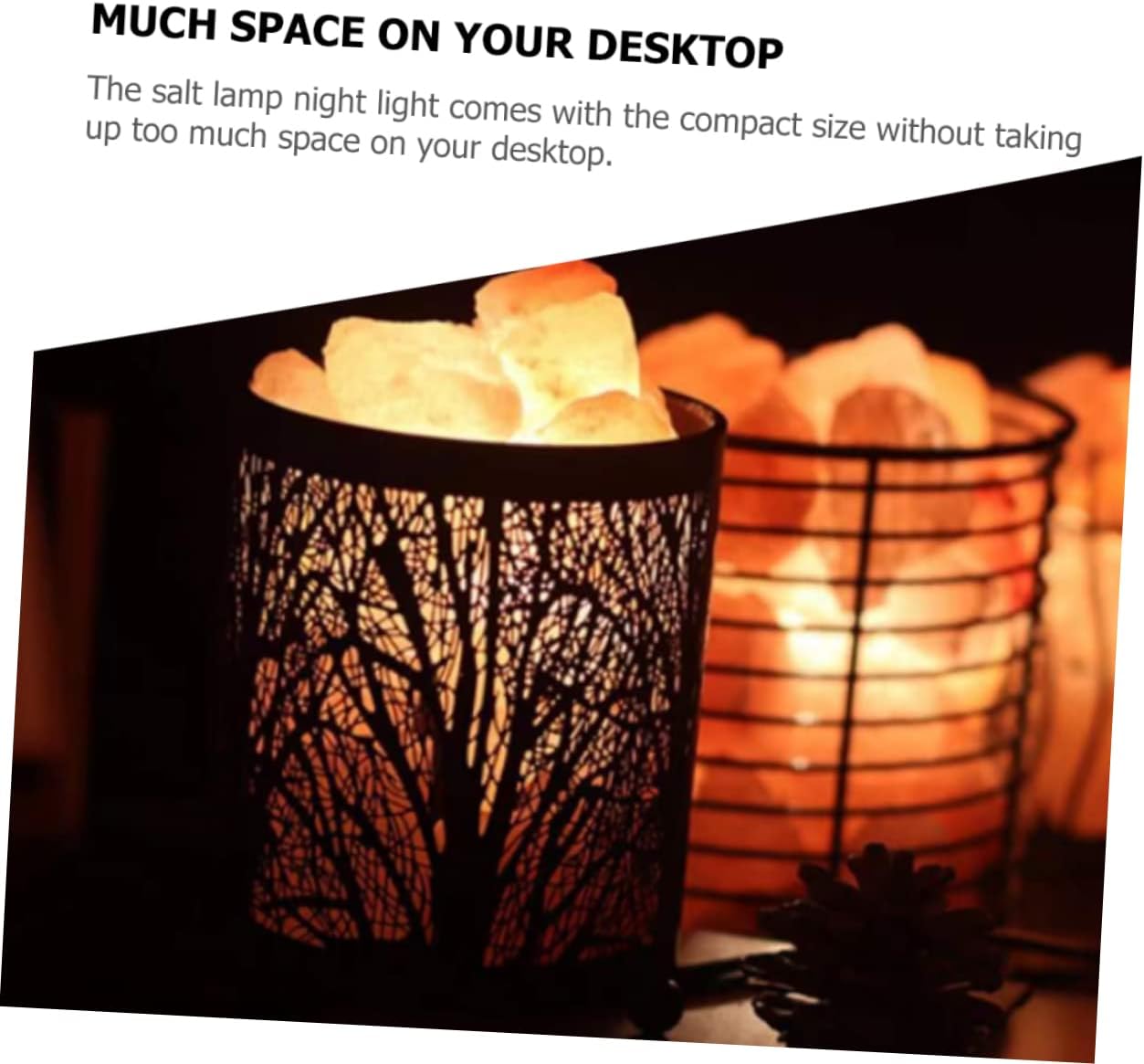 Healifty Himalayan Salt Night Light with Metal Basket Accent Lamp for Bedroom Living Decor Small Table Lamp with Iron Frame for Bedside Desk Indoor Decorative Nightstand Lighting US Plug