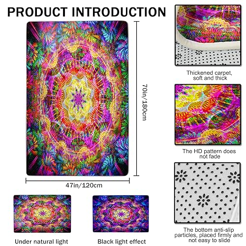 Tapete decorativo mandala Boho negro fluorescente 70x47 pulg miniatura 2