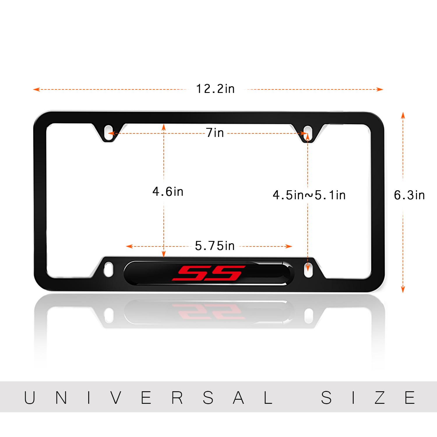 2 Black License Plate Frames For Chevy Camaro RS – Universal 4-Hole Aluminum Frames With Logo Sticker - View #9
