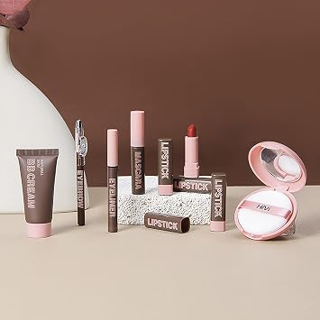 HiVi Makeup Set Cosmetics Set 9-Piece Foundation × 1, Compact Powder × 1, Eyeliner × 1, Eyebrow Pen × 1, Mascara × 1, Lipstick × 4 Full Beauty Makeup Cosmetics Set Long-lasting Makeup Set Beginner