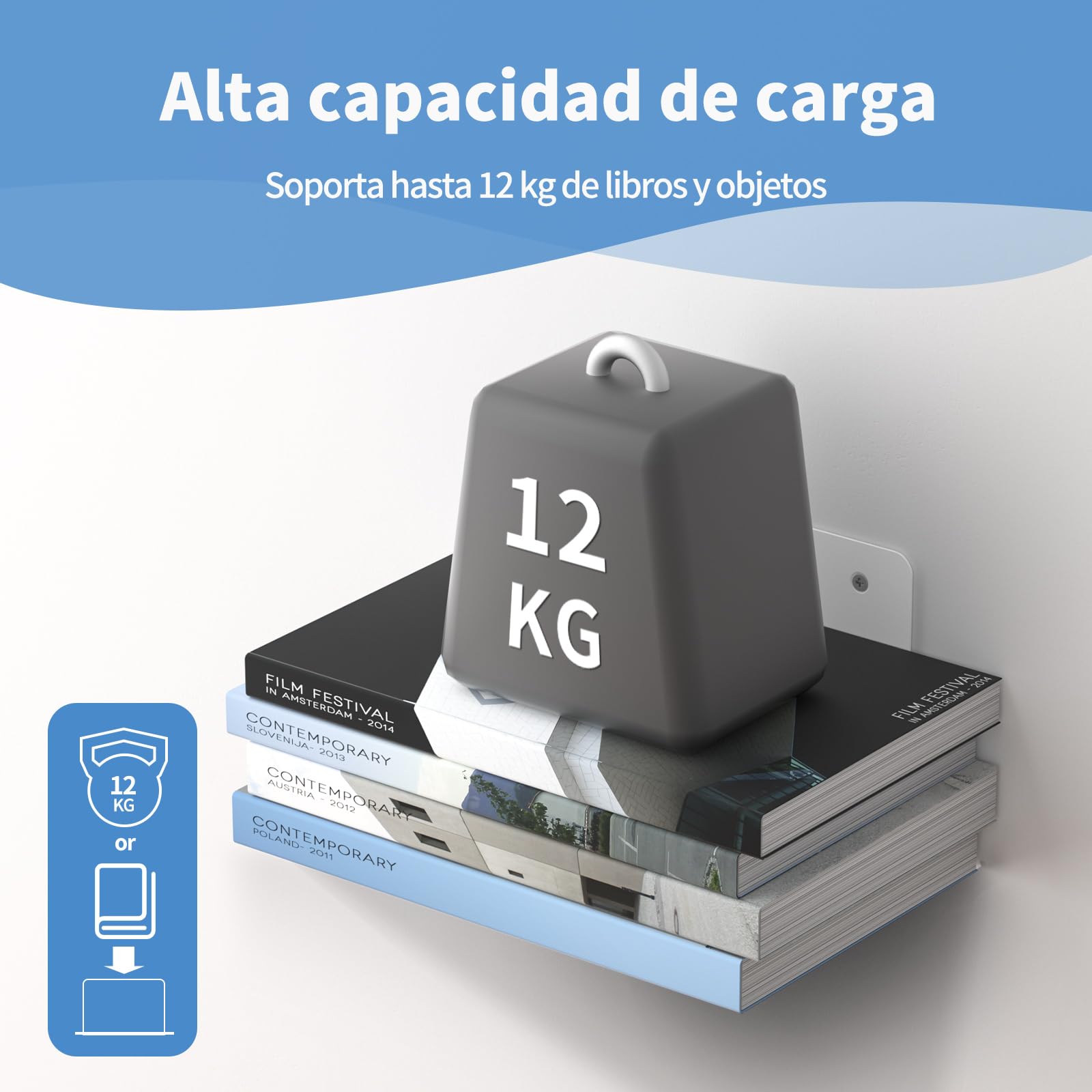 FENTEC Estantes de Libros Flotantes para Pared, Estantes de Libros Invisibles de Alta Resistencia, Estante de Libros de Metal Oculto para Decoración de Dormitorios y Oficinas, Juego de 6, Blanco