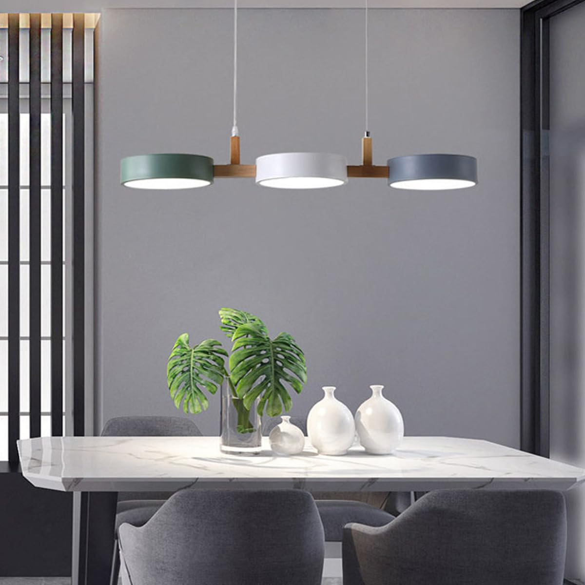 Lámpara Colgante nórdica de 3 Cabezas, lámpara Colgante de Hierro, lámpara Colgante de Madera Maciza, lámpara Colgante LED Creativa de Altura Ajustable para Sala de Estar