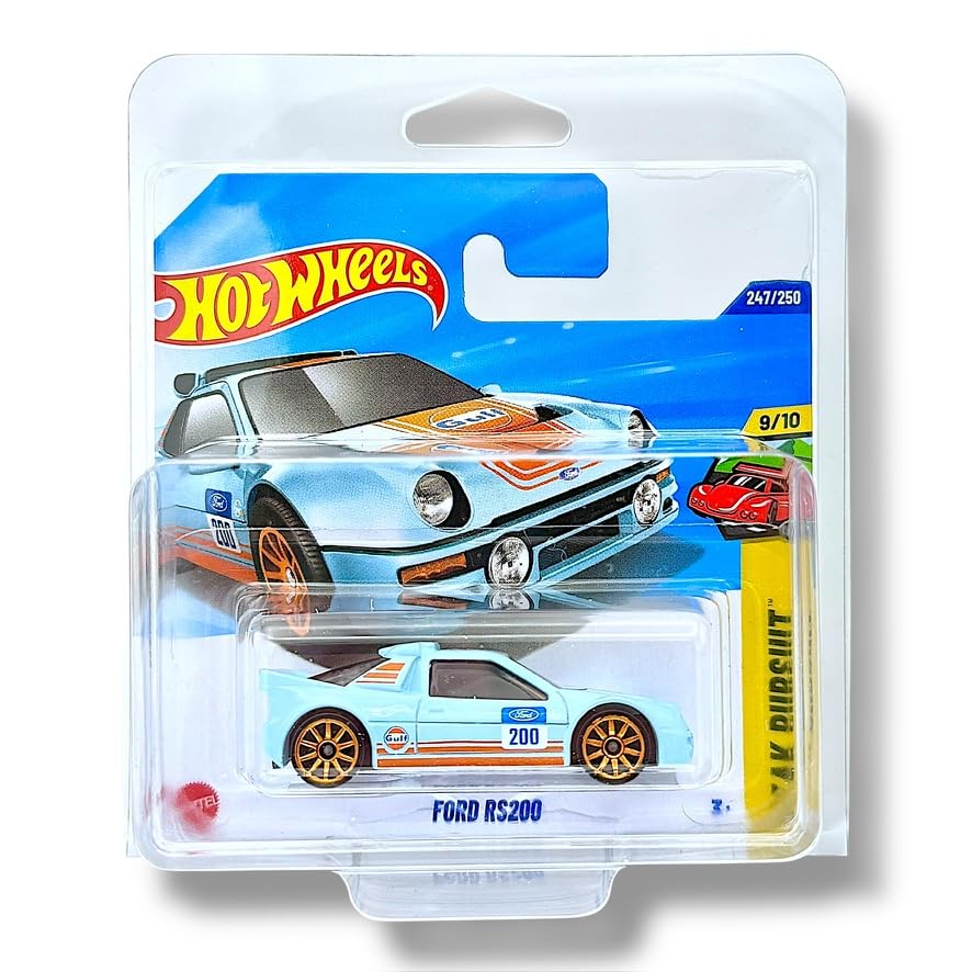 Hot Wheels Ford RS200 (Light Blue & Orange (GULF)) 9/10 Peak Pursuit - 2025-247/250 (Short Card) - includes a KLAS Car Keeper Protector Case - JBB49