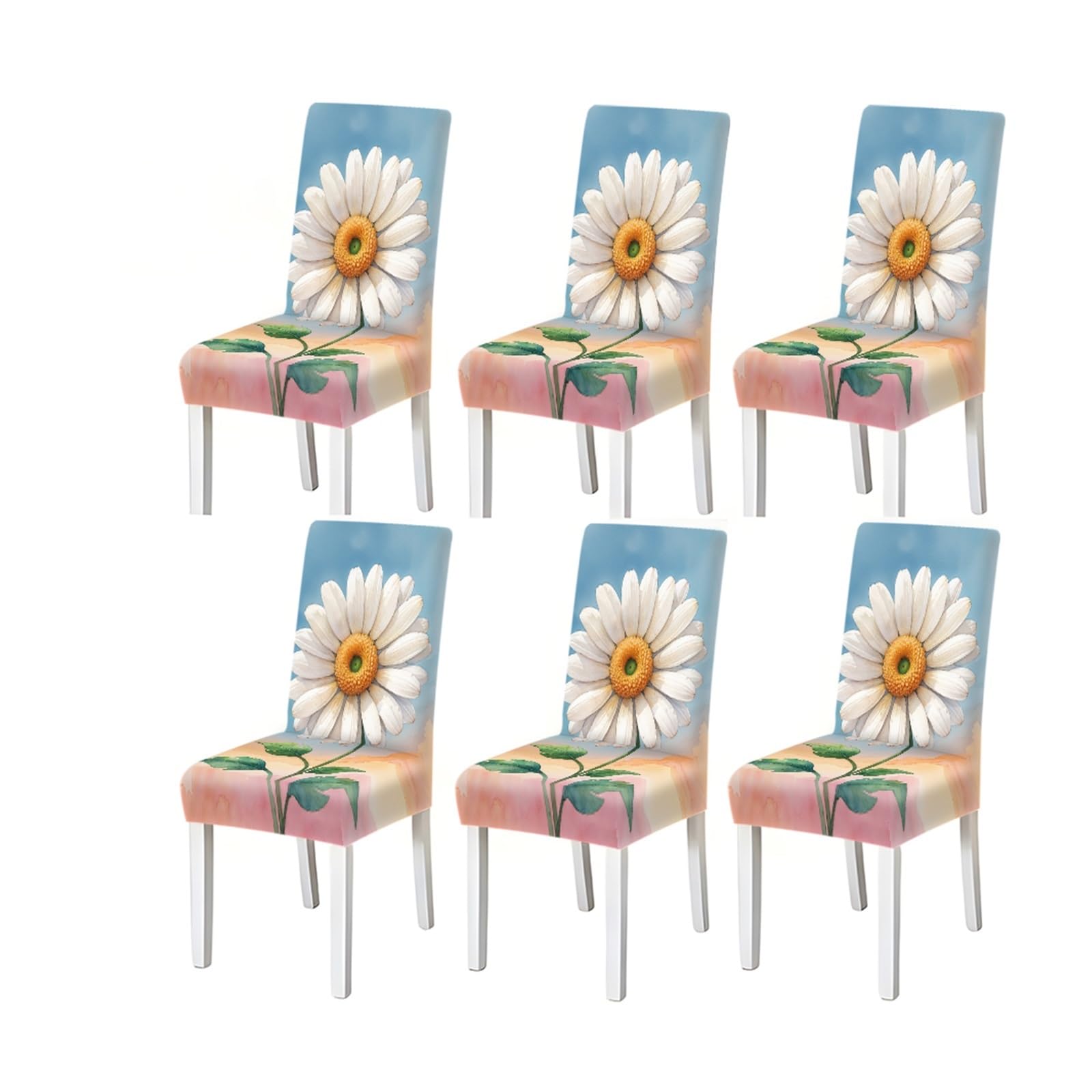 BOSUYBN Watercolor Daisy Floral Pattern Print Dining Chair Covers Set Of 2/4/6, Stretch Slipcovers For Kitchen Dining Room Furniture Protectors for Home Dining Room(6PCSChair cover)
