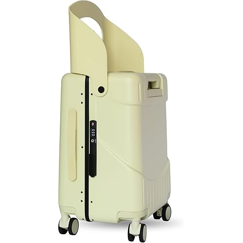 RAINRO & CO Butter Beige 20" Ride-On Carry-On Luggage for Kids & Adults with Built-In Seat, Spinner Wheels, and Secure TSA Lock – Durable Hardside Carry-On