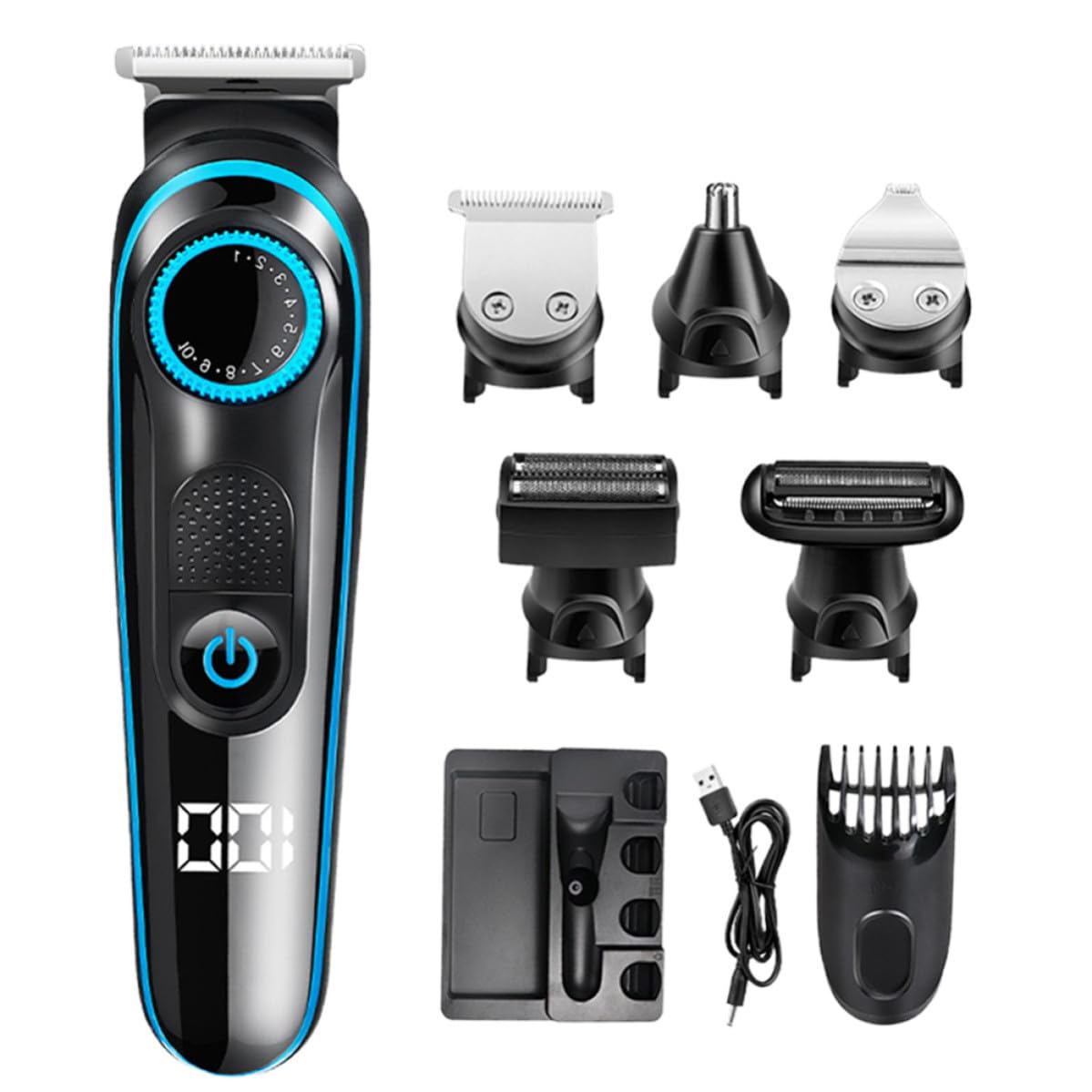 ULTECHNOVO 5 in 1 Elektrischer Haartrimmer mit Lcd Display Ergonomisches Design Edelstahlklingen Kratzfest für Reisen und Geschäftsreisen