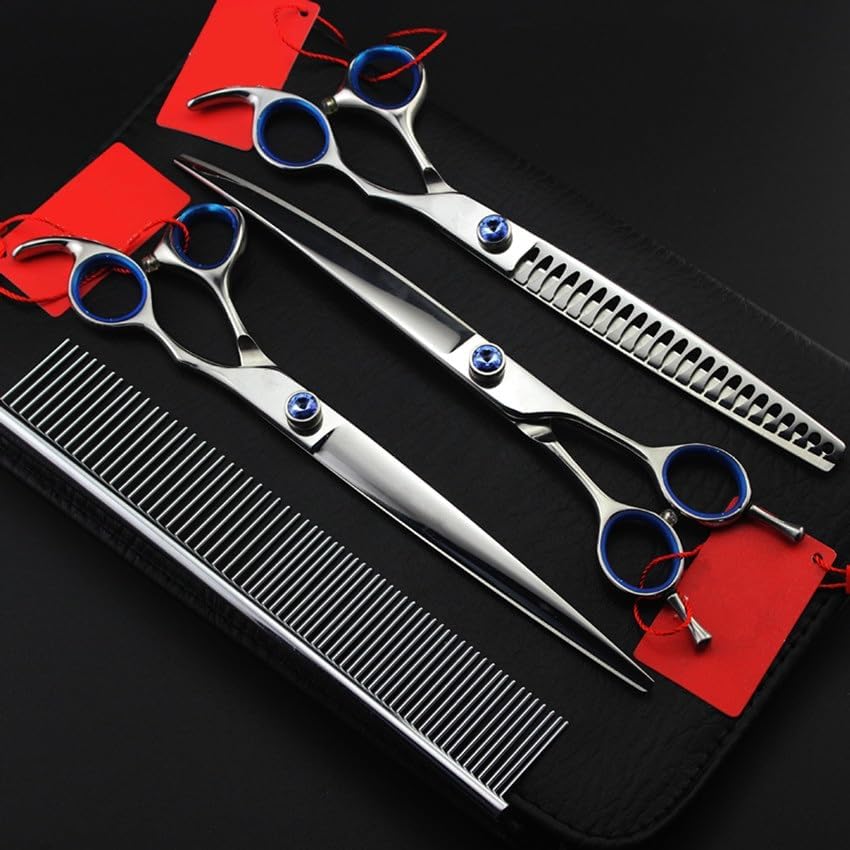 Dog Grooming Scissors Shears, 4PCS Professional 8 Inch Pet Shears Dog Grooming Thinning Hair Scissors Cutting Barber Tools Hairdressing Scissors Kit