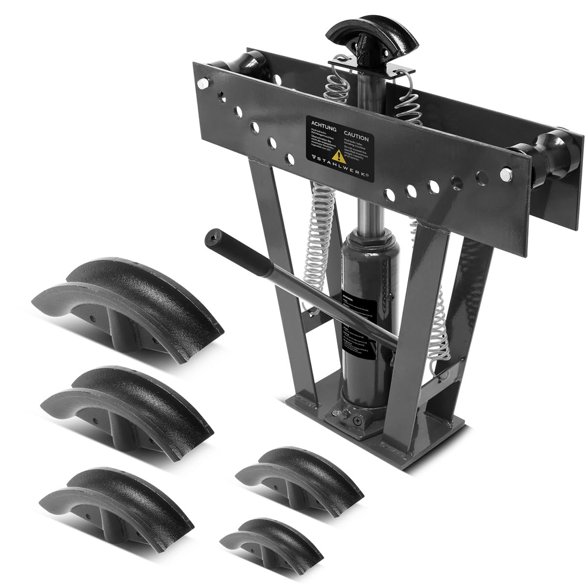 STAHLWERK Machine à cintrer des tuyaux jusqu'à 90° avec une force de presse hydraulique de 12 t | Cintreuse de tuyaux | Machine à cintrer | Appareil à cintrer avec 6 matrices pour le cintrage de