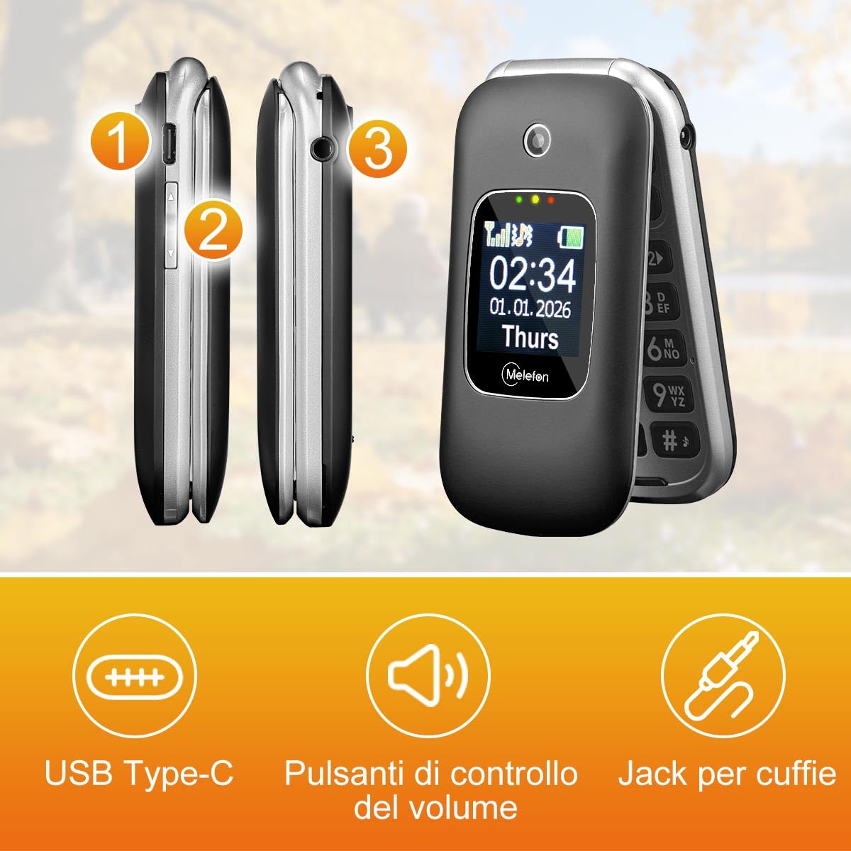 Telefono Cellulare per anziani,4G Flip Telefoni Cellularii con Tasti Grandi,Pantalla 2,4 +1,44 ",Funzione SOS, Volume Alto,Base di RicarIca,1350 mAh Batteria