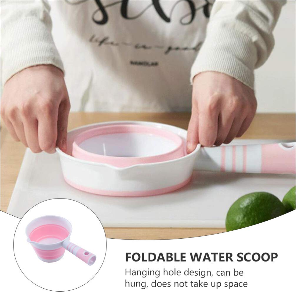 Angoily Foldable Water Ladle Water Scoop, Bath Ladle Water Dipper with Handle Bathroom Hair Washing Water Scoop, Small Kitchen Ladles Scoop Cup (Pink)