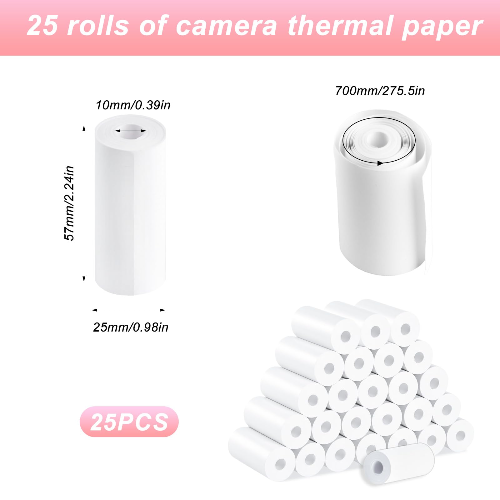 25 Rolls of Thermal Paper for Kids Instant Print Camera Paper Thermal Printer Papers for Kids Camera Printing Mini Printer Sticker Roll for Kid Cameras Instant Print(57 x 25 mm) - Image 2