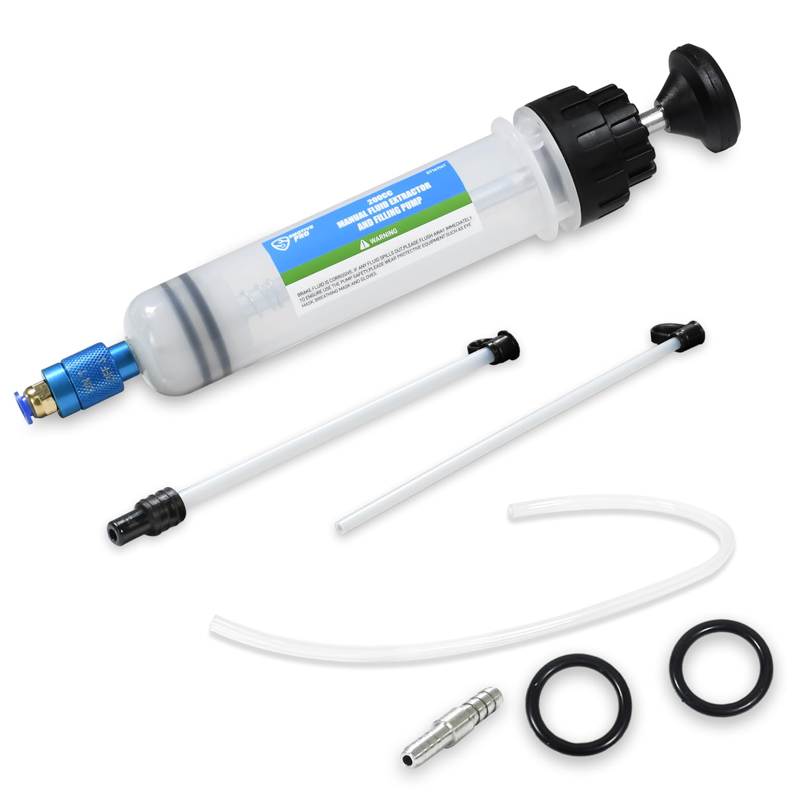 SMOTIVEPRO 200ml Oil Pump Extractor with Lock Switch, Dripless Oil Suction Pump with with 3 Long Rubber Hose, Manual Oil Suction Syringe