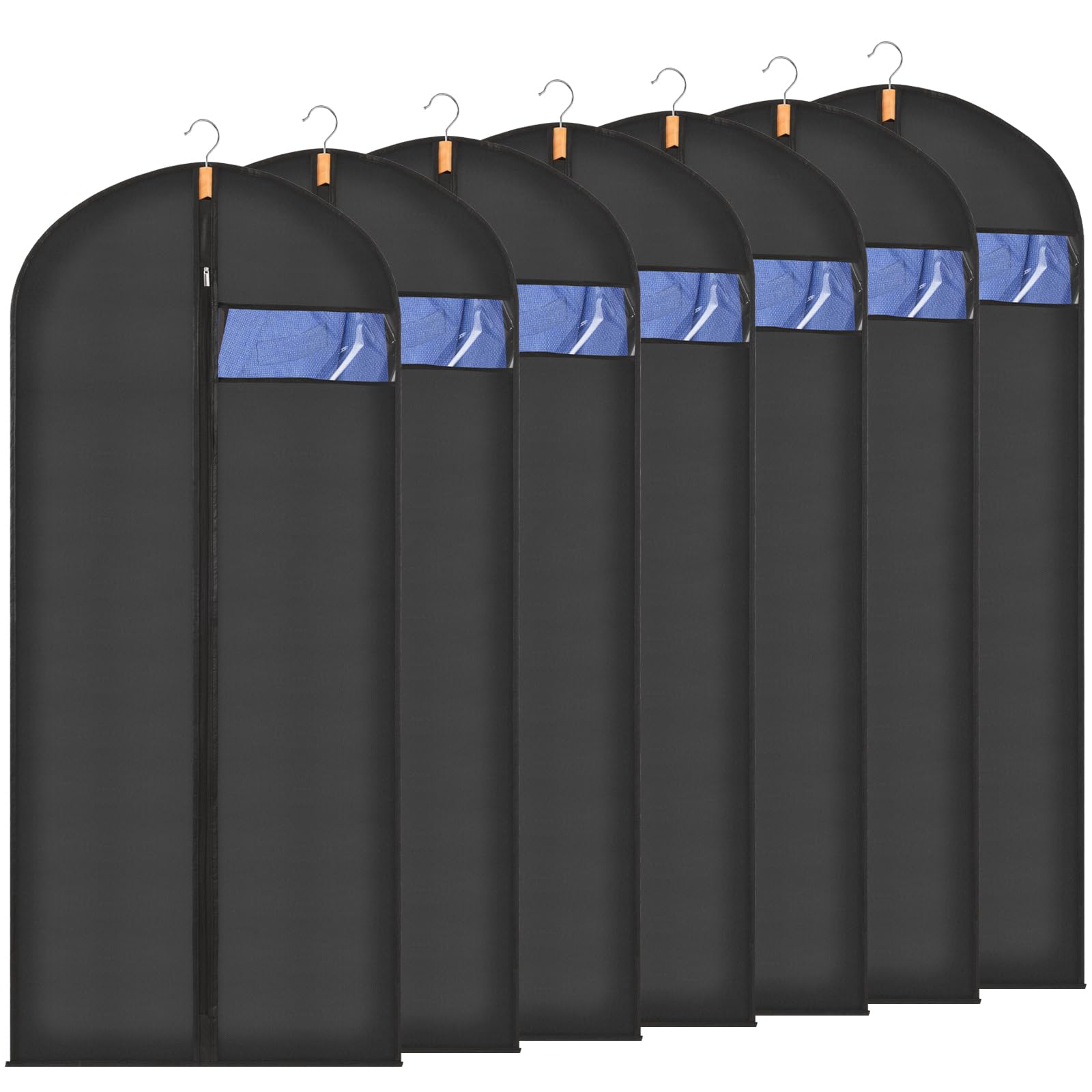 Sevenpers 6 Pack Suit Bags Garment Bags for Hanging Clothes, Waterproof Dustproof Moth-proof Clothes Covers with Zip, Suit Storage Bags for Suits, Dresses, Coats, Gowns and Jackets, 60 x 180 cm, Black