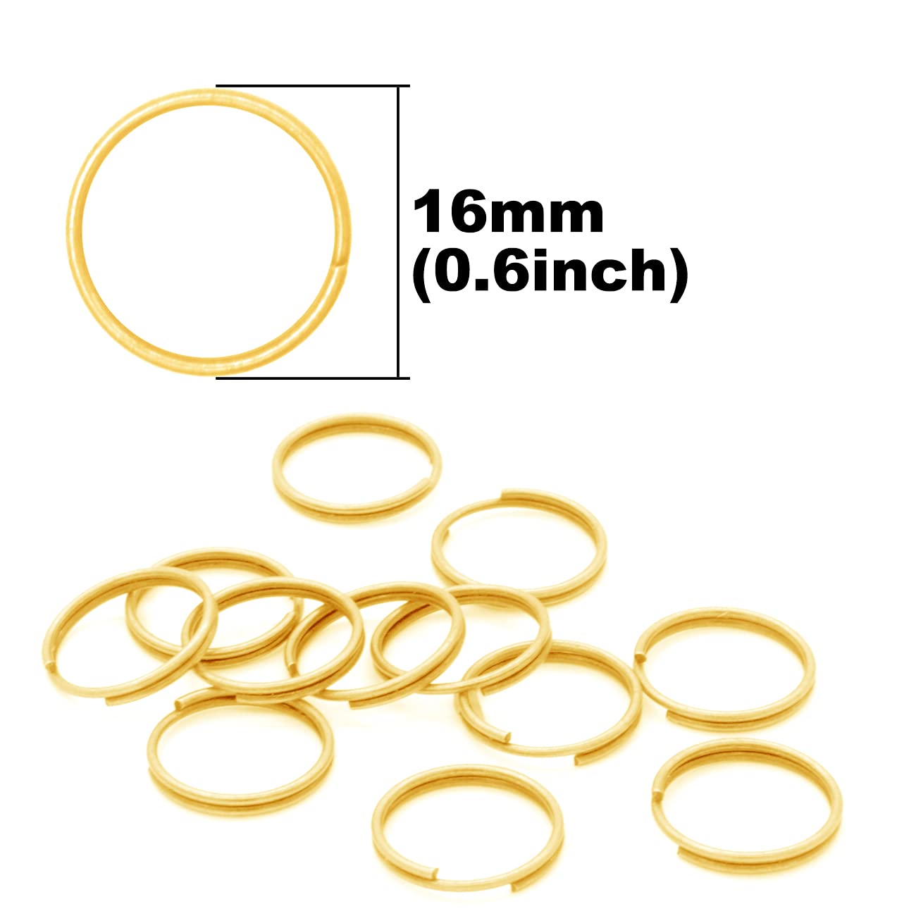 Auvoau 180Pcs Iron Split Rings 16mm Gold Split Double Loop Jump Rings Connector Bulk for DIY Craft Charm Jewelry Making Bracelet Necklace(Gold)