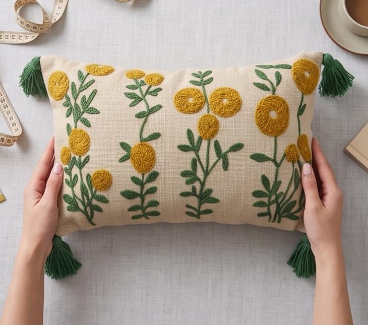 Image of Furnistitchs Boho Rectangle Cushion Cover 12x20 inches | Handmade Decorative Throw Pillow Case | Bohemian Home Decor Sofa Bed Cushion Cover Living Room Bedroom (2, Mustard Seeds, 12x20 inches)