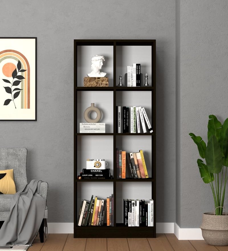 Image of SPECIALITY PANELS 8 Cube Bookshelf, Dark Brown Wood, 69x29 Inch, Open Storage Organizer with Carpenter Assembly