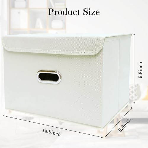 Miniatura 2 de STOREONE Contenedores de almacenamiento de tela plegables para almacenamiento, cesta plegable con tapas y asas de metal, para el hogar, dormitorio,