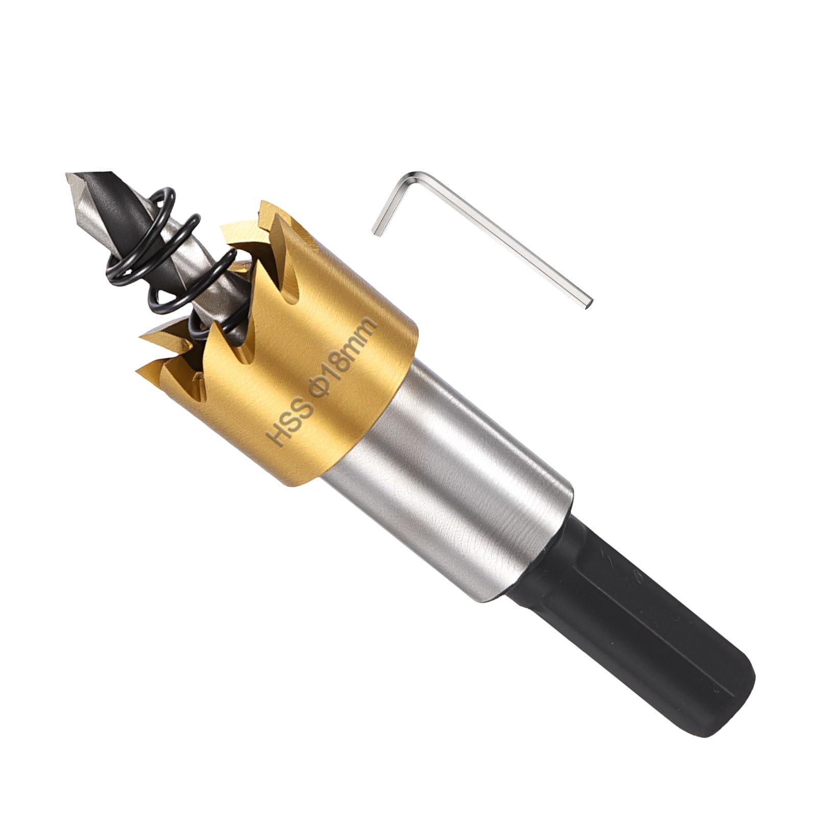 METALLIXITY Hole Saw 18mm (11/16"), 4341 High Speed Steel Hole Cutter with Center Drill Bit, Hex Key and Spring