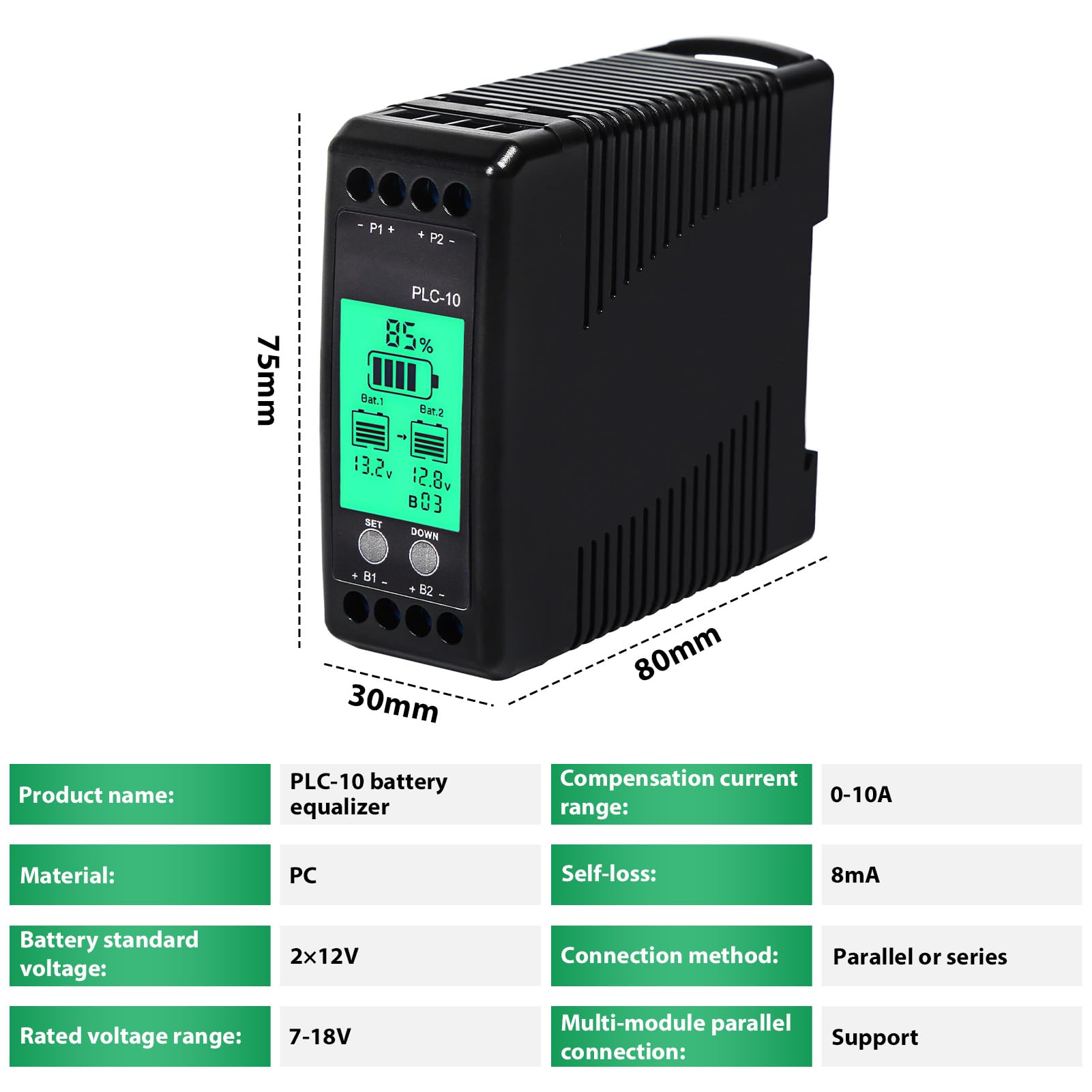 Jadeshay Korektor akumulatora, 2 x 12 V/24 V/48 V/60 V/72 V/96 V, balanser napięcia akumulatora, PLC-10, do akumulatorów kwasowo-ołowiowych, litowych, niklowo-metalowo-wodorkowych, solarnych systemów