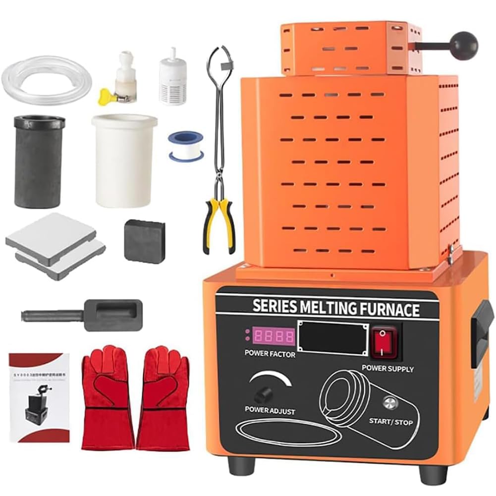 Forno Elettrico per Oro 5000W, Macchina per la Fusione Digitale dei Metalli 1600℃/2912℉, Tempo di Fusione 3-5 Minuti, Forno Fusorio per Argento, Oro, Rame, Alluminio 3kg Graphite Crucible