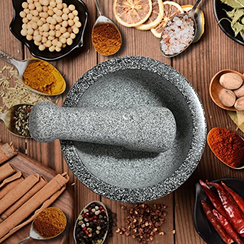 Mortar And Pestle Set-6.1 Inch,2 Cup Capacity，Anti-Slip Bottom Heavy Granite,Guacamole Mortar Large #TOP3