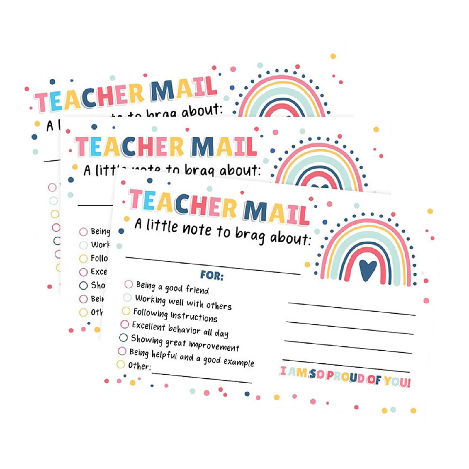 50 Pcs Teacher Mail Postcards Teacher Notes to Parents,Classroom Good Behavior Incentive Motivational Cards for Home, Preschool, Kindergarten, Elementary School,School Teacher Supplies(Rainbow)