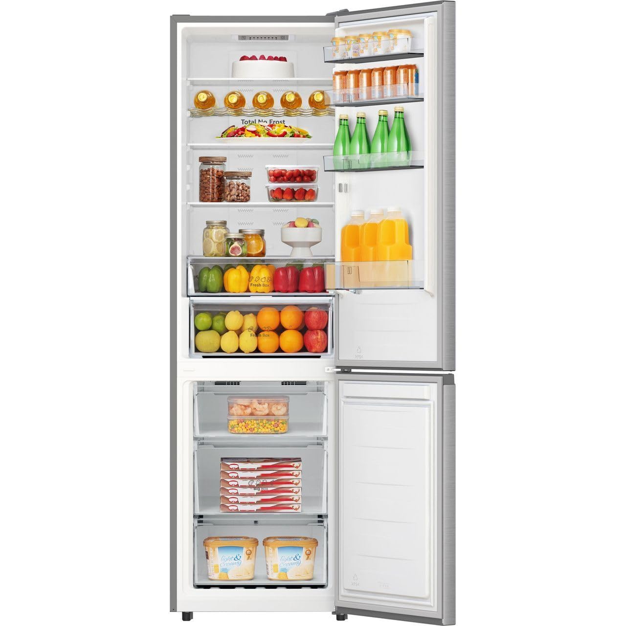 Hisense RB440N4ACA - Réfrigérateur Combi, classe A, capacité 336 l, multi-air flow, micro vents, refroidissement rapide, total sans gel, porte réversible, inox