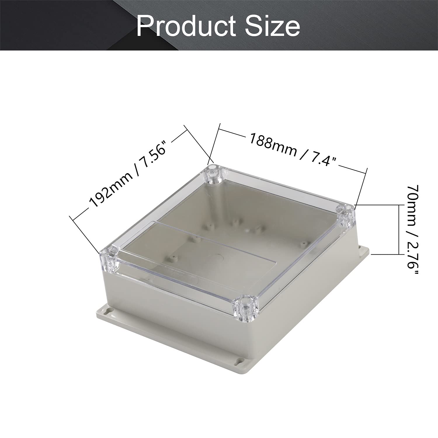 Fielect Junction Box ABS Plastic Dustproof Waterproof IP67 Universal Electrical Project Enclosure with Transparent Clear Cover and Fixed Ear 7.56" x 7.40" x 2.76"