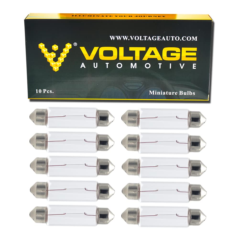 Voltage AutomotiveC5W Bulbs 12V 5W SV8.5 for Car Indicator Brake Tail Reverse Fog Turn Signal Number Plate Light 36mm E-Mark, Pack of 10