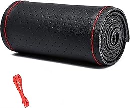 DIY Steering Wheel Covers, 37-38 cm Genuine Leather Hand Sewing Soft Fibre Leather Non-Slip Universal Breathable Sew On Car Steering Wheel Protective Cover with Needle and Thread Interior Accessories