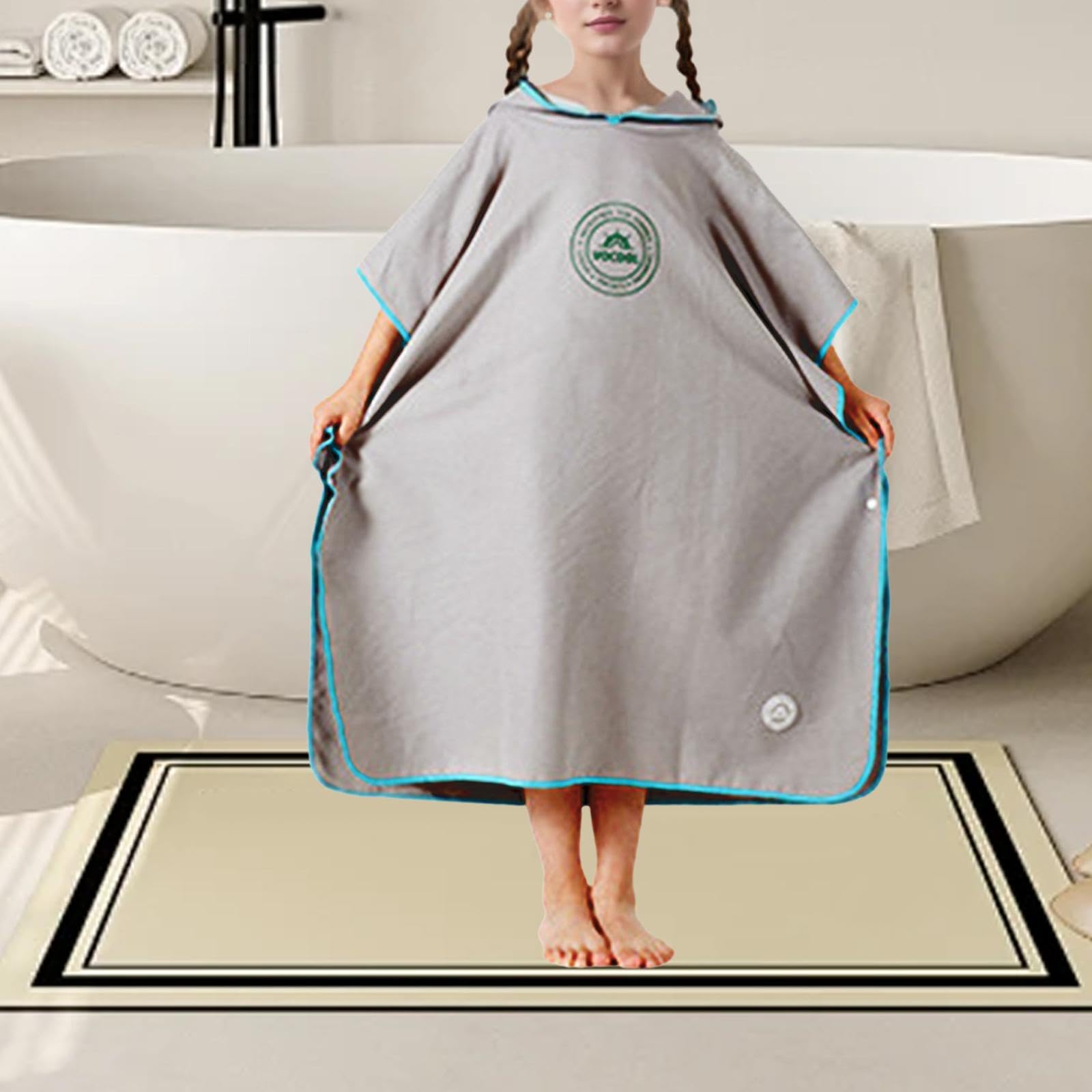 Poncho de Surf Robe de Rechange Serviette à Capuche Peignoir de Natation Protection Contre Le Vent et Le Sable Adapté pour Les Enfants à La Plage et P, Gris