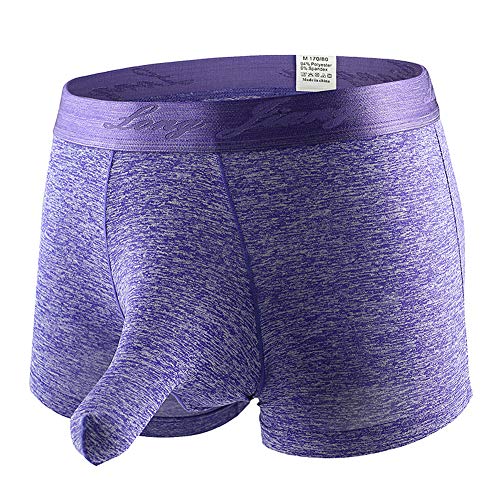 KAMUON Menâ€™s Sexy Separate Pouch Boxer Brief Underwear Sheath Prevent Friction (US XS = Asian Tag S : Waist 27"-28", Purple)