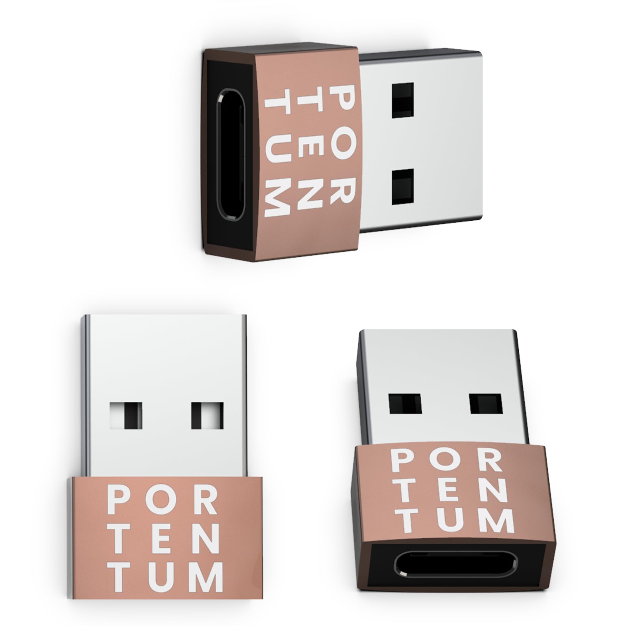 PORTENTUM USB c to USB Adaptor - 3 Units - 480 MB Speed - Premium Zinc Allow with High Heat Resistance - USB to USB C adapter - Rose Gold