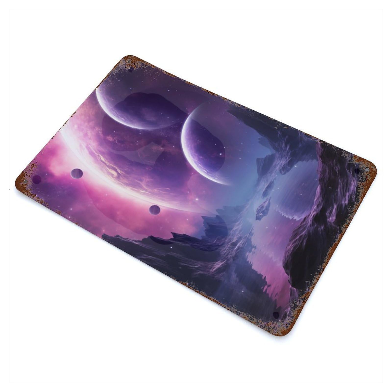 Alien Planet Rustic Tin Plaque 11.8"x7.9", for Living Room, Hallway And Home Decor, Decorative Metal Wall Art