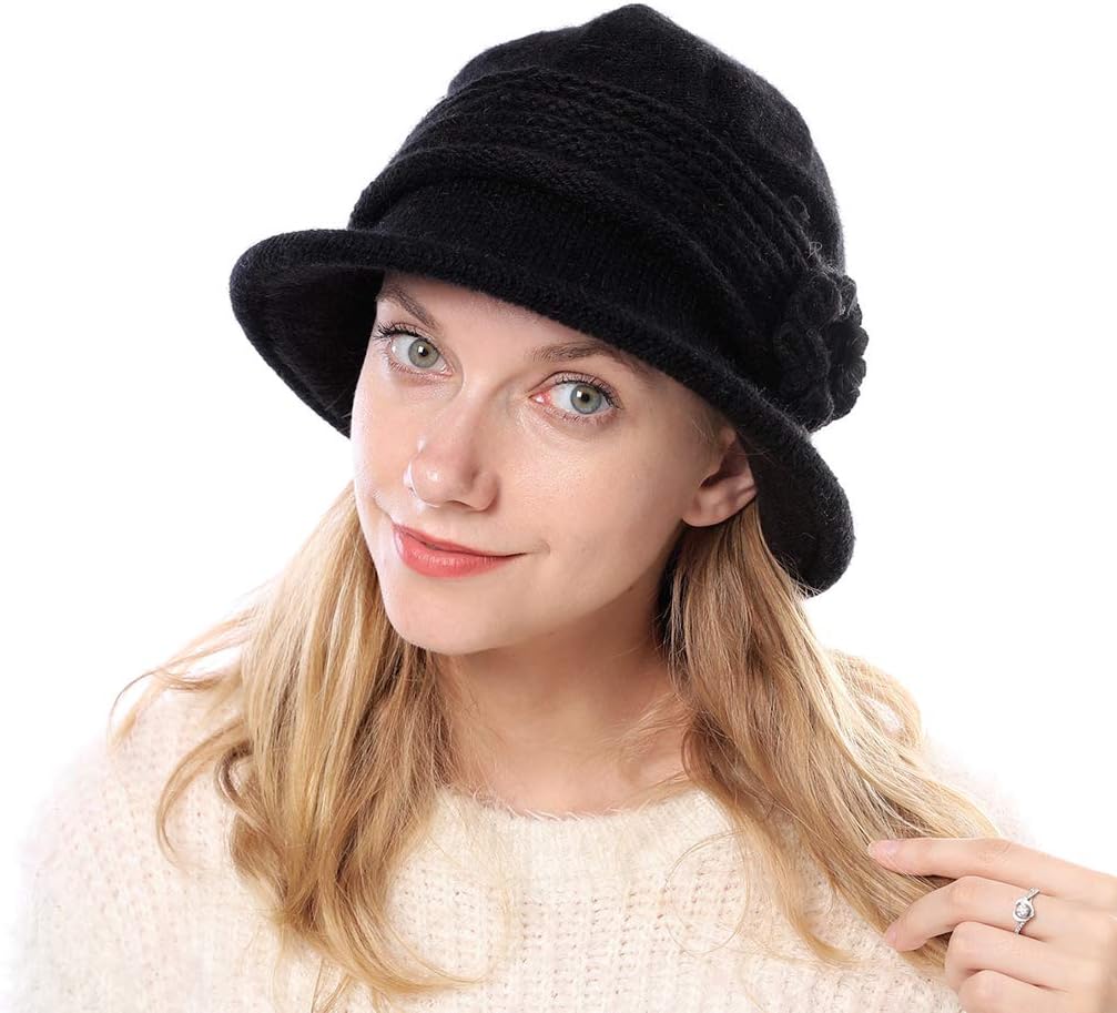 DOCILA Fashion Women Flower Cloche Caps Warm Knit Bucket Bowler Hats Vintage Wrinkled Beanie Caps