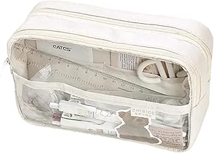 Large Capacity Pencil Box for Girls & Boys, 3 Compartments Pen & Pencil Pouches, Aesthetic Stationery Pouch for School Kids College Students (299 Cream)