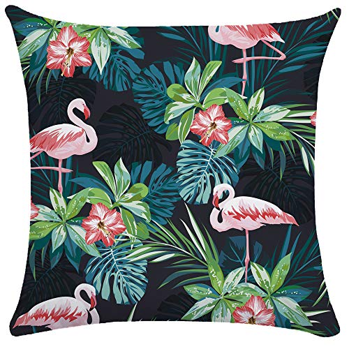 WEIANG Housse de Coussin Double Side Motif Feuilles Tropicales Rose Oiseau Flamant Rose 50 x 50 cm Cover
