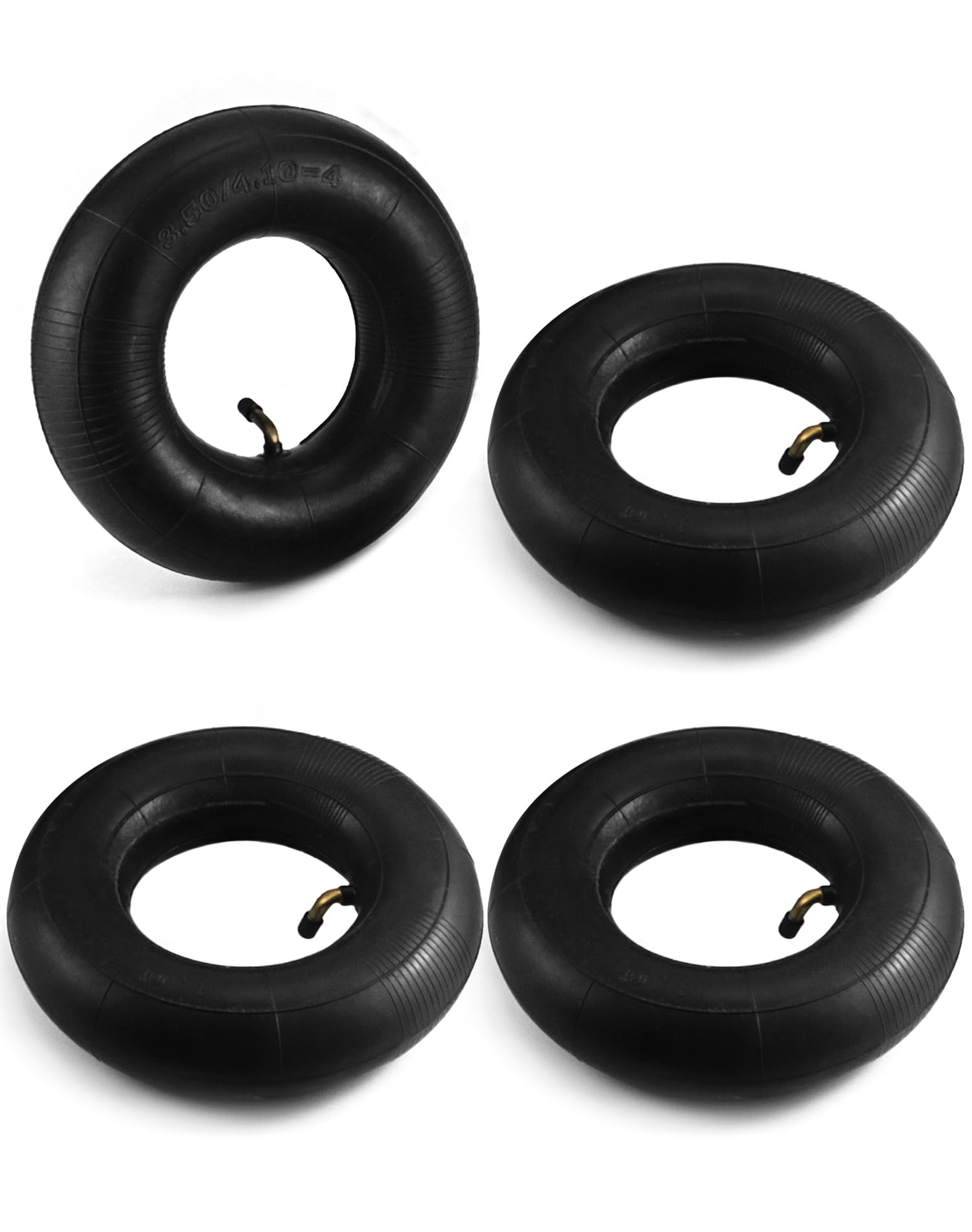 QWORK 4.10/3.50-4 Wheelbarrow Inner Tube, 4 Pack Replacement Inner Tubes, Bent Valve, for Lawn Movers, Hand Trucks