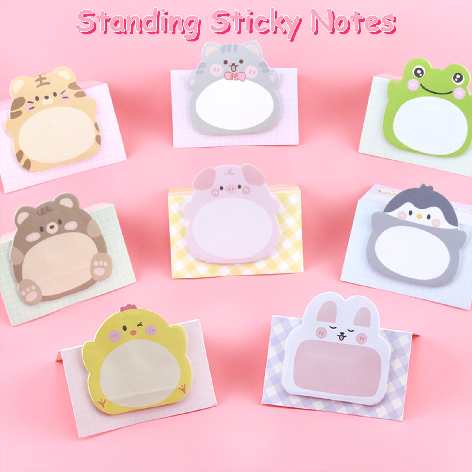 16 Packs Sticky Notes Cartoon Animal, Self-Stick Note Pad Set, Cute Sticky Labels Shaped Memo, Book Tabs Funny Novelty Annotation tabs for Student Kids Gifts Home Office School(8 Styles) - Image 5