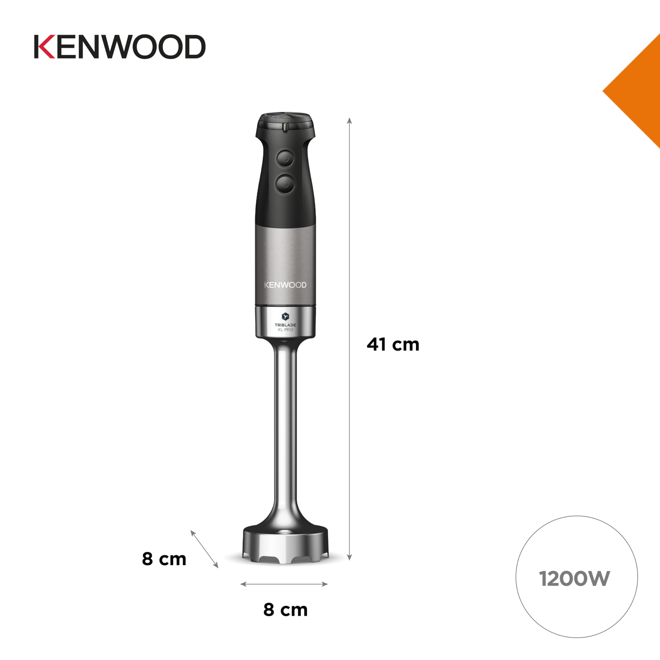 Kenwood Triblade XL Pro HBM80.322BK, Minipimer con Sistema Triblade, Velocità Variabile + Turbo, Asta in Acciaio Inox, Tritatutto da 500ml, Frusta, Emulsionatore, Bicchieri 700 e 250 ml, 1200W, Nero