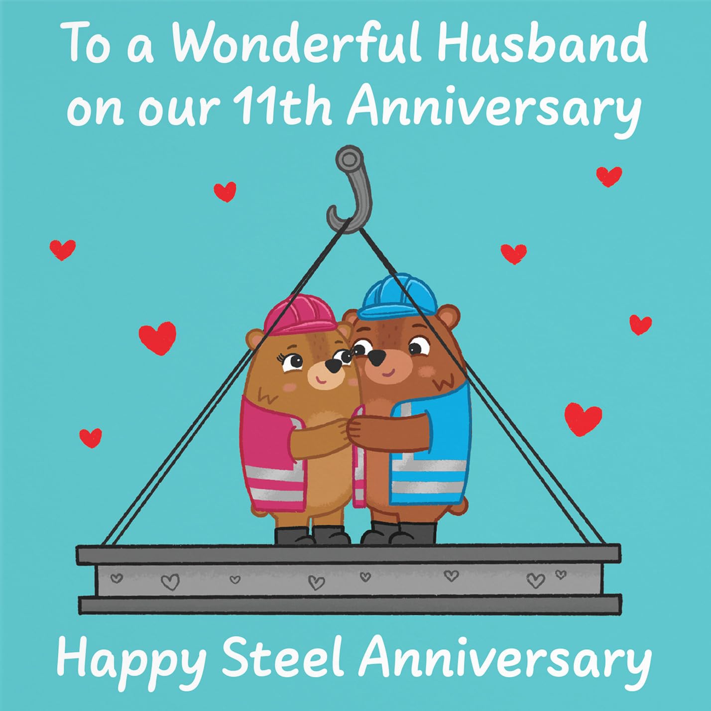 Hunts England - Husband 11th Anniversary Card - Steel Anniversary - 11 Years - Cute Fun Bears Card - Love Story Collection - Image 2