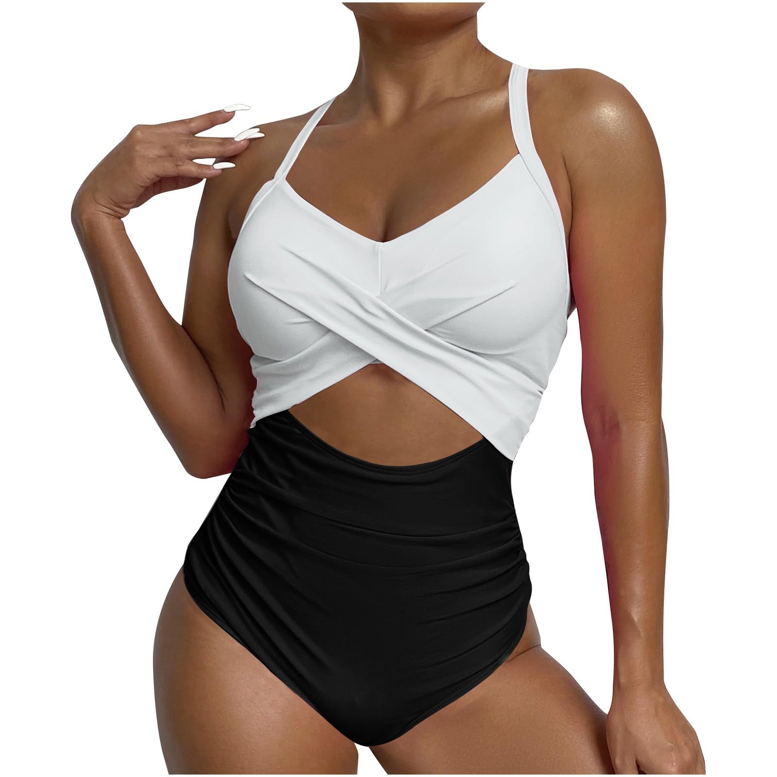 Uillui Women Swimsuit Bikini Set High Waisted Twist Front Push Up Two Piece Bathing Suit with Tummy Control