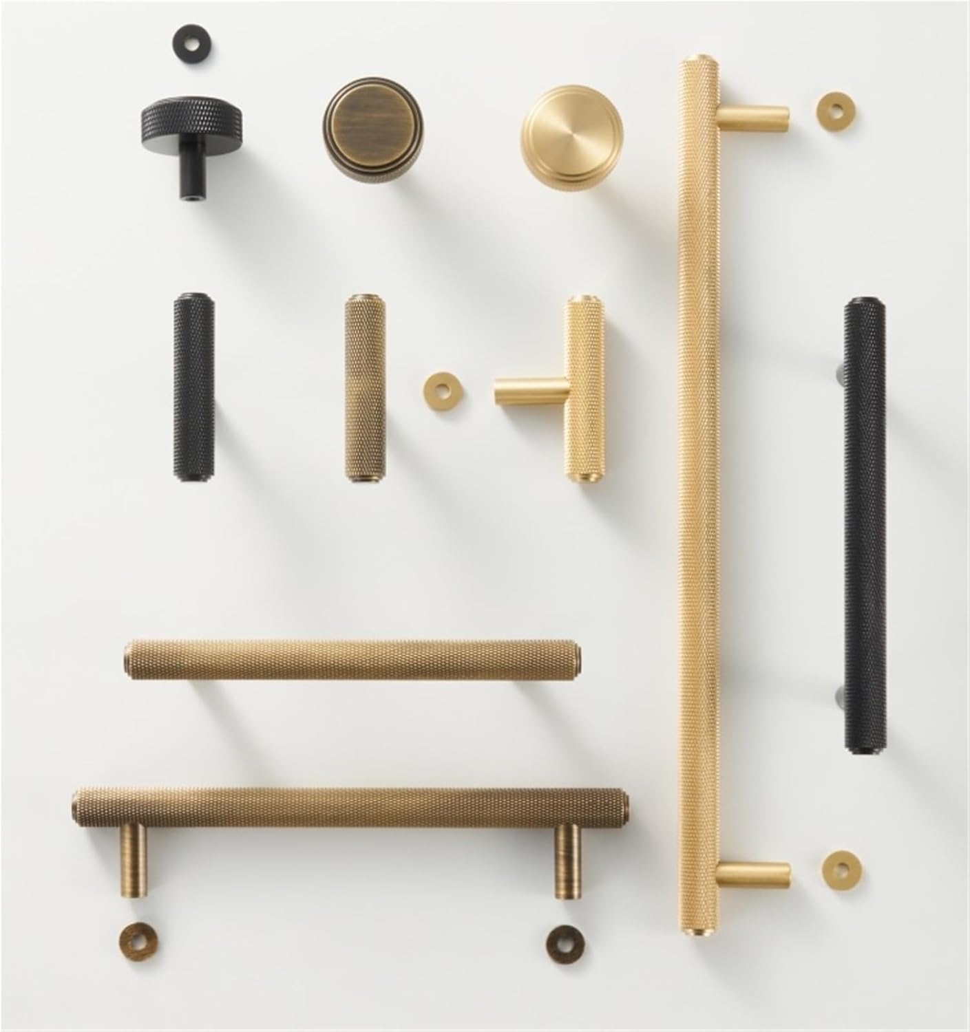 Solid Brass Cut Cabinet Knobs Wardrobe Door Drawer T-bar Long Matt Brass Black 1Pcs(CH056-MB-T55)