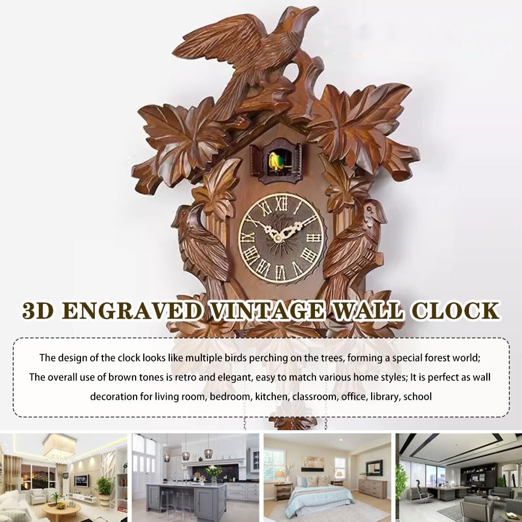 Cuckoo Clocks Wall Clocks Battery Operated Light-Controlled Induction Cuckoo Clock, Hourly Report Time Wall Clock, 3D Carving Wall Decoration, with Roman Numerals Dial