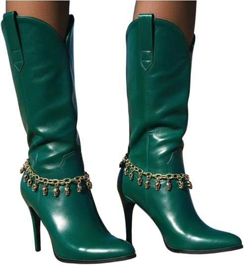 Women’s Gold-Tone Boot Chain Bracelets With Mini Skull Charms, 2-Piece Pair, Adjustable 11–15 In, Handmade In USA, Shoe Anklet Jewelry BC205