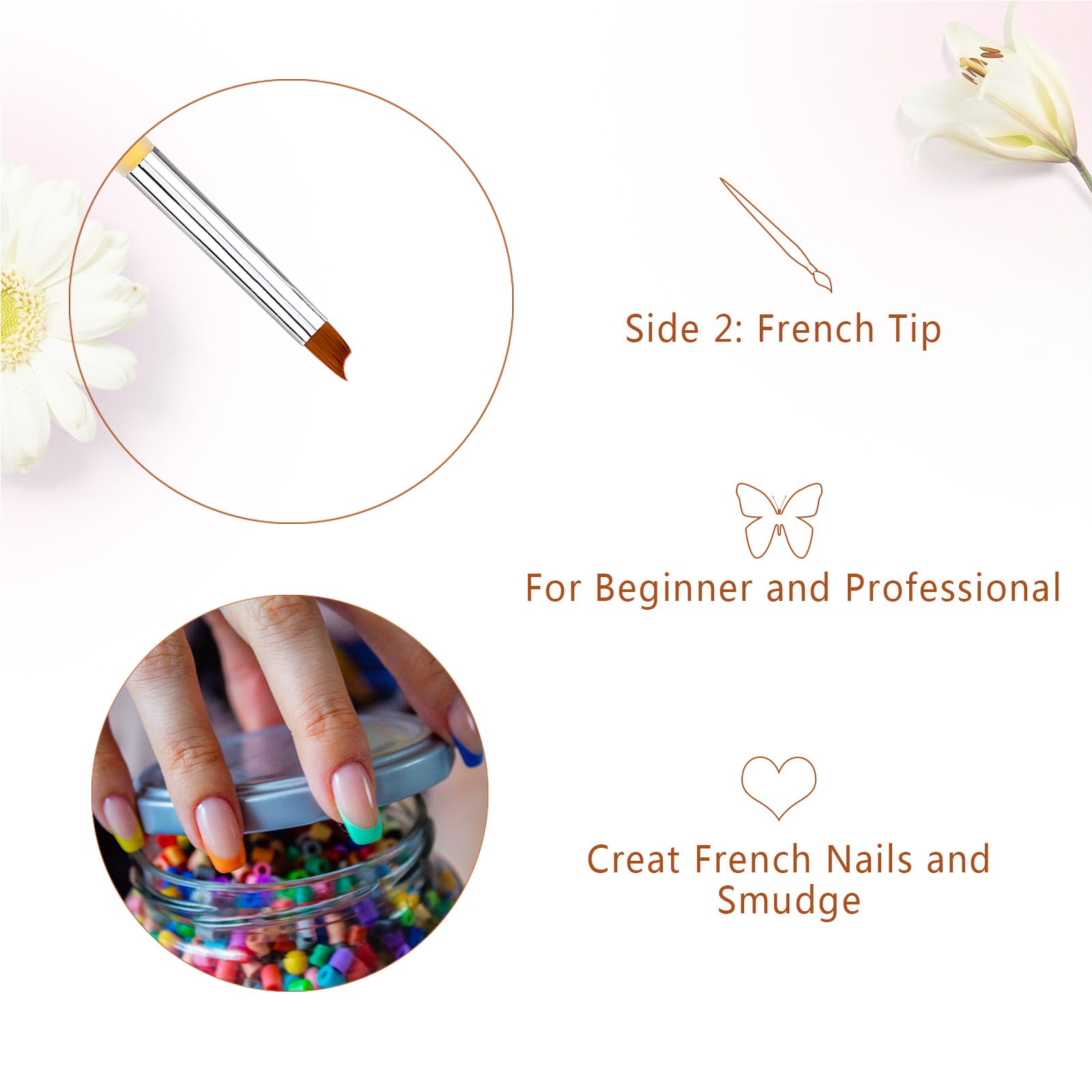 Pennelli Unghie Gel Ombre/French Professionali con Tappo Penna per Nail Art Semipermanente, LEA-SHALL Pennello Doppia Estremità 2 Teste Ombre/Francese Pennellino Ricostruzione Set