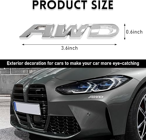 Miniatura 8 de Dickno AWD - Adhesivo para emblema, calcomanía de metal 3D para puerta trasera, autoadhesiva, decoración de guardabarros laterales automáticos para