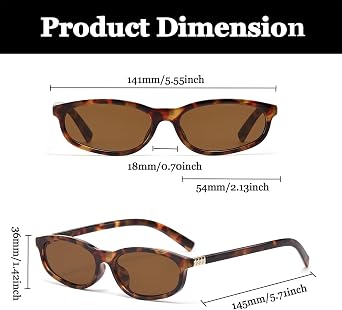 LJCZKA Retro Oval Cat Eye Sunglasses for Women Small Narrow Rectangle Sunglasses 90s Trendy Shades UV400 Protection